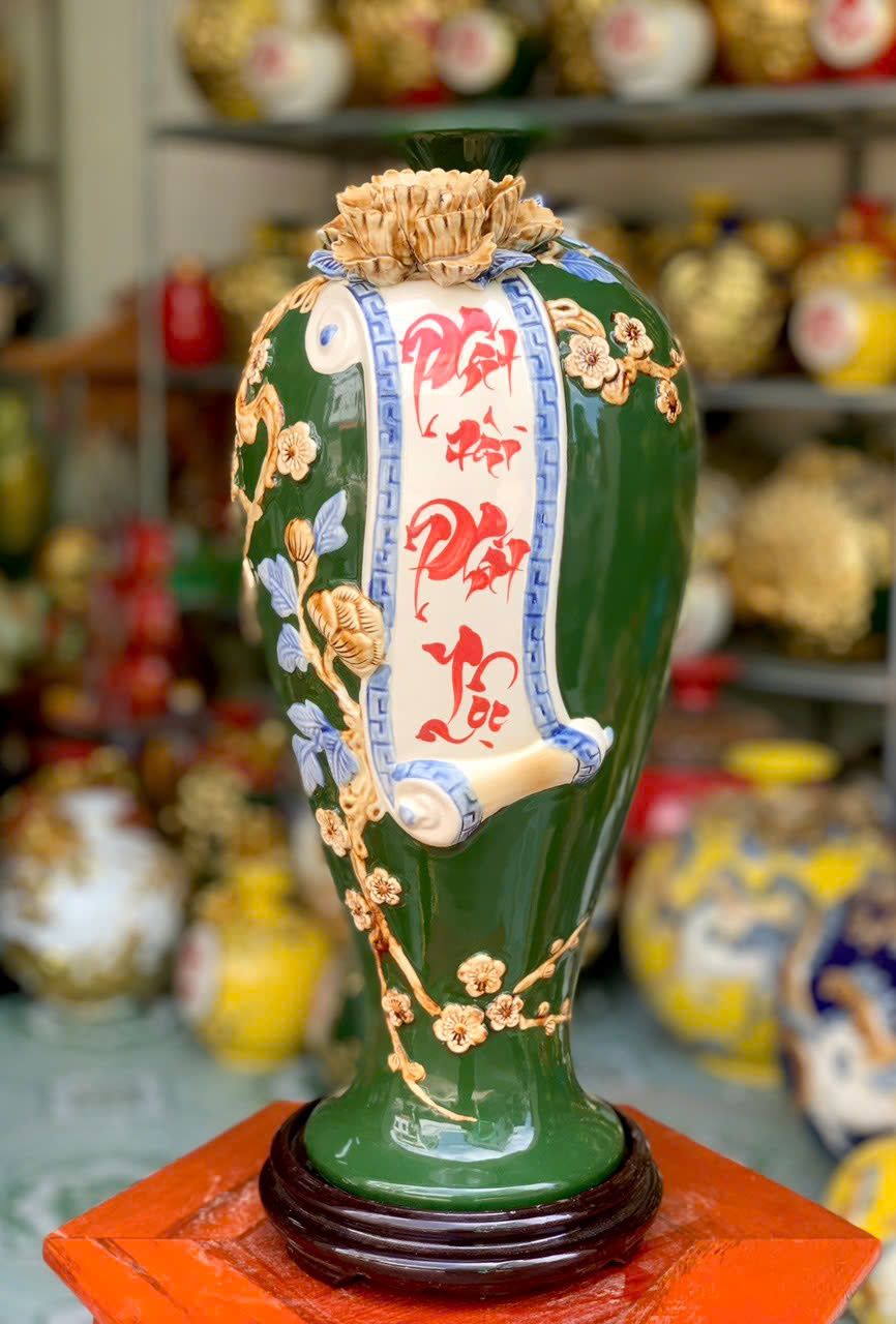  Bình gốm Mai Bình – Phát Tài Phát Lộc Bát Tràng BKCECN-10132 