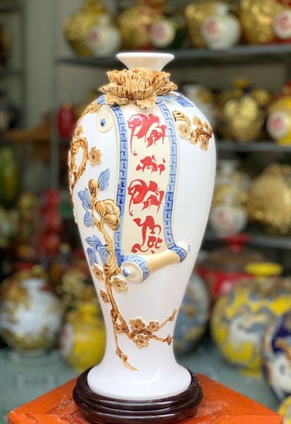  Bình gốm Mai Bình – Phát Tài Phát Lộc Bát Tràng BKCECN-10132 