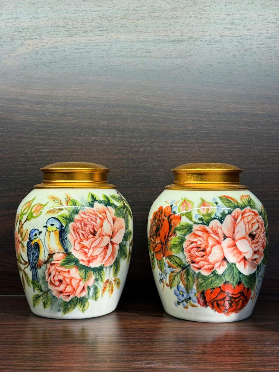  Lọ đựng chè vẽ hoa gốm sứ Bát Tràng BKCECN-10121 