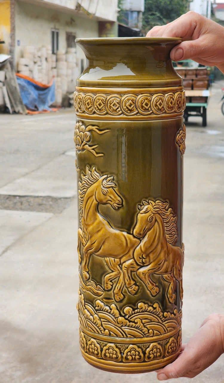  Lọ đựng nhang Song Mã Nghinh Xuân Bát Tràng  BKCECN-10156 