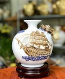  Bình Hút Lộc “Thuận Buồm Xuôi Gió” đắp nổi hoa men màu Bát Tràng  BKCECN-10153 