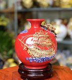  Bình Hút Lộc “Thuận Buồm Xuôi Gió” đắp nổi hoa men màu Bát Tràng  BKCECN-10153 