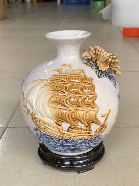  Bình Hút Lộc “Thuận Buồm Xuôi Gió” đắp nổi hoa men rạn Bát Tràng  BKCECN-10152 