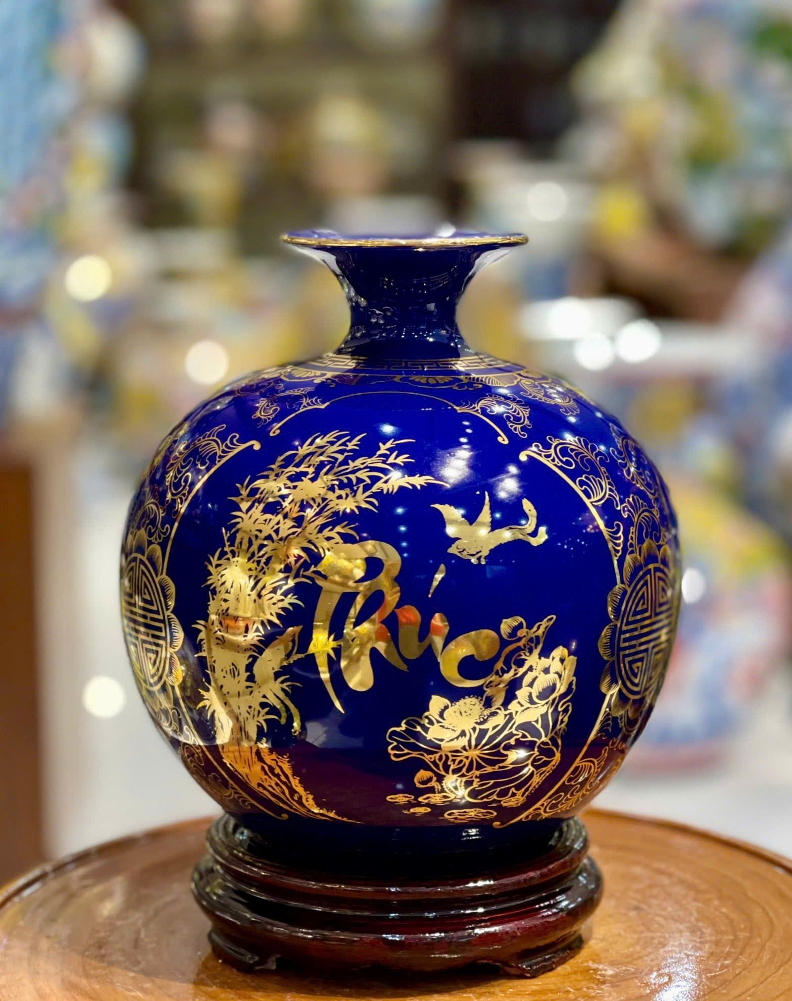  Bình gốm Phúc Lộc Thọ vẽ vàng Bát Tràng BKCECN-10133 