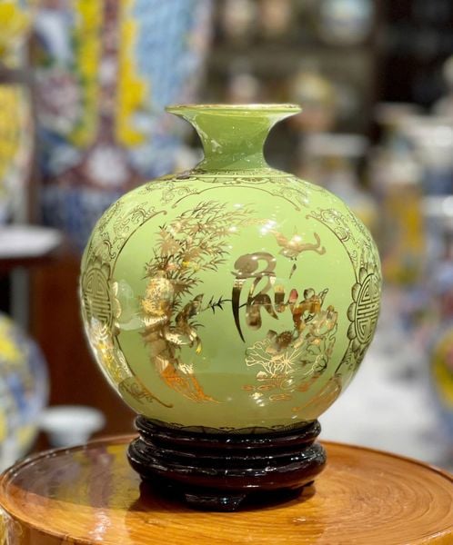  Bình gốm Phúc Lộc Thọ vẽ vàng Bát Tràng BKCECN-10134 