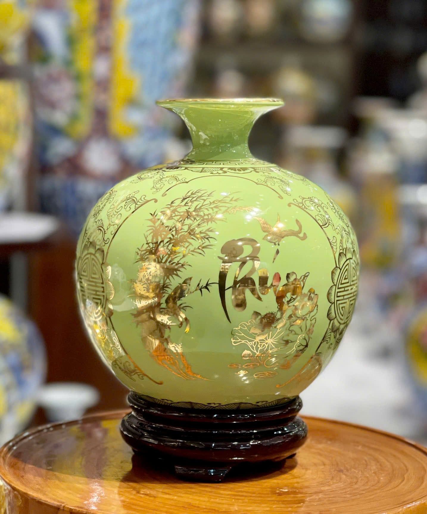  Bình gốm Phúc Lộc Thọ vẽ vàng Bát Tràng BKCECN-10134 