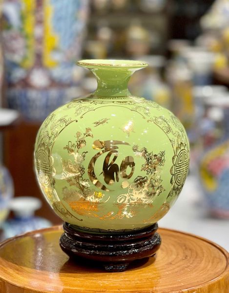  Bình gốm Phúc Lộc Thọ vẽ vàng Bát Tràng BKCECN-10134 