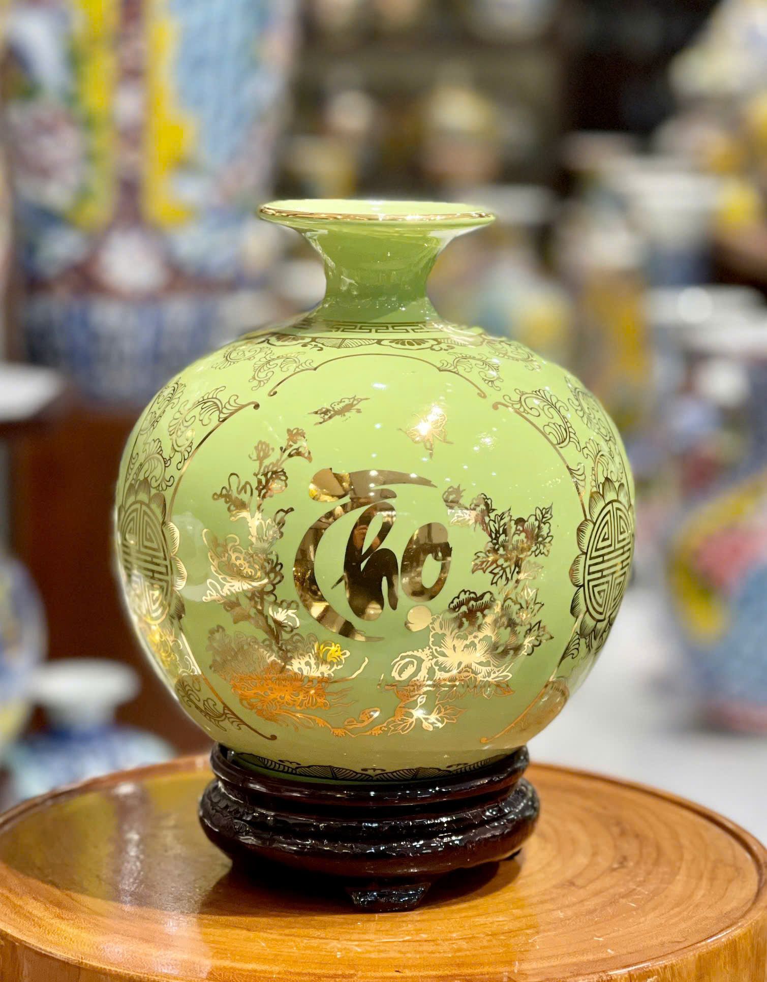  Bình gốm Phúc Lộc Thọ vẽ vàng Bát Tràng BKCECN-10134 