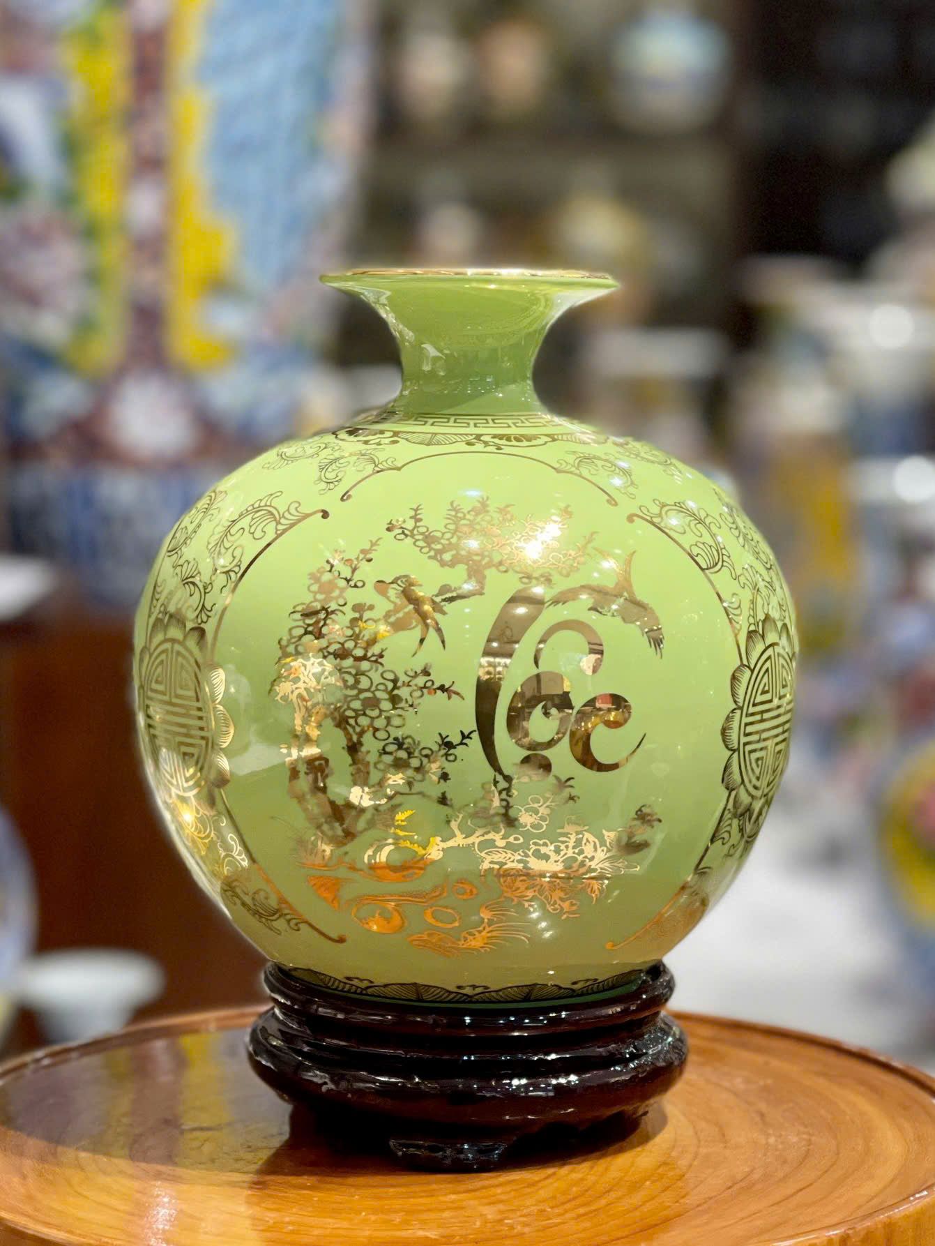  Bình gốm Phúc Lộc Thọ vẽ vàng Bát Tràng BKCECN-10134 