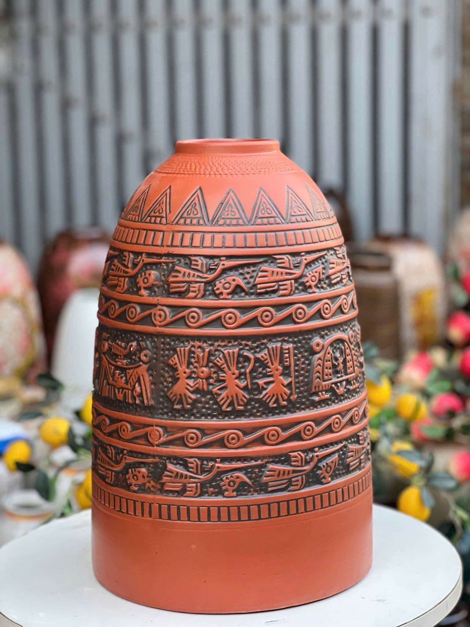  Chuông gốm khắc trống đồng cắm hoa BKCECN-10145 