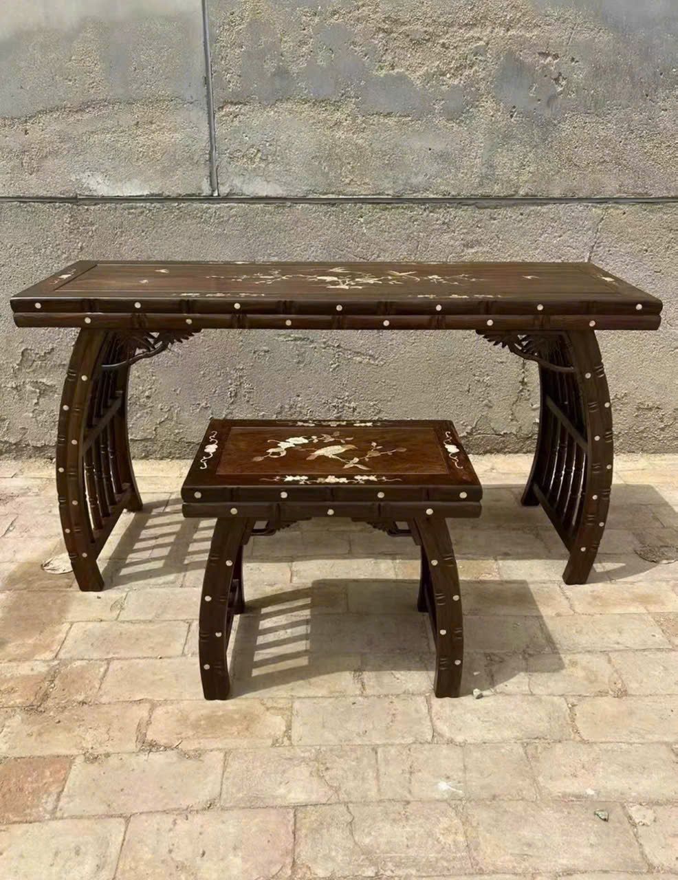  Bộ bàn ghế phòng đọc sách – phòng trà gỗ gụ khảm BKWOCN-9275 