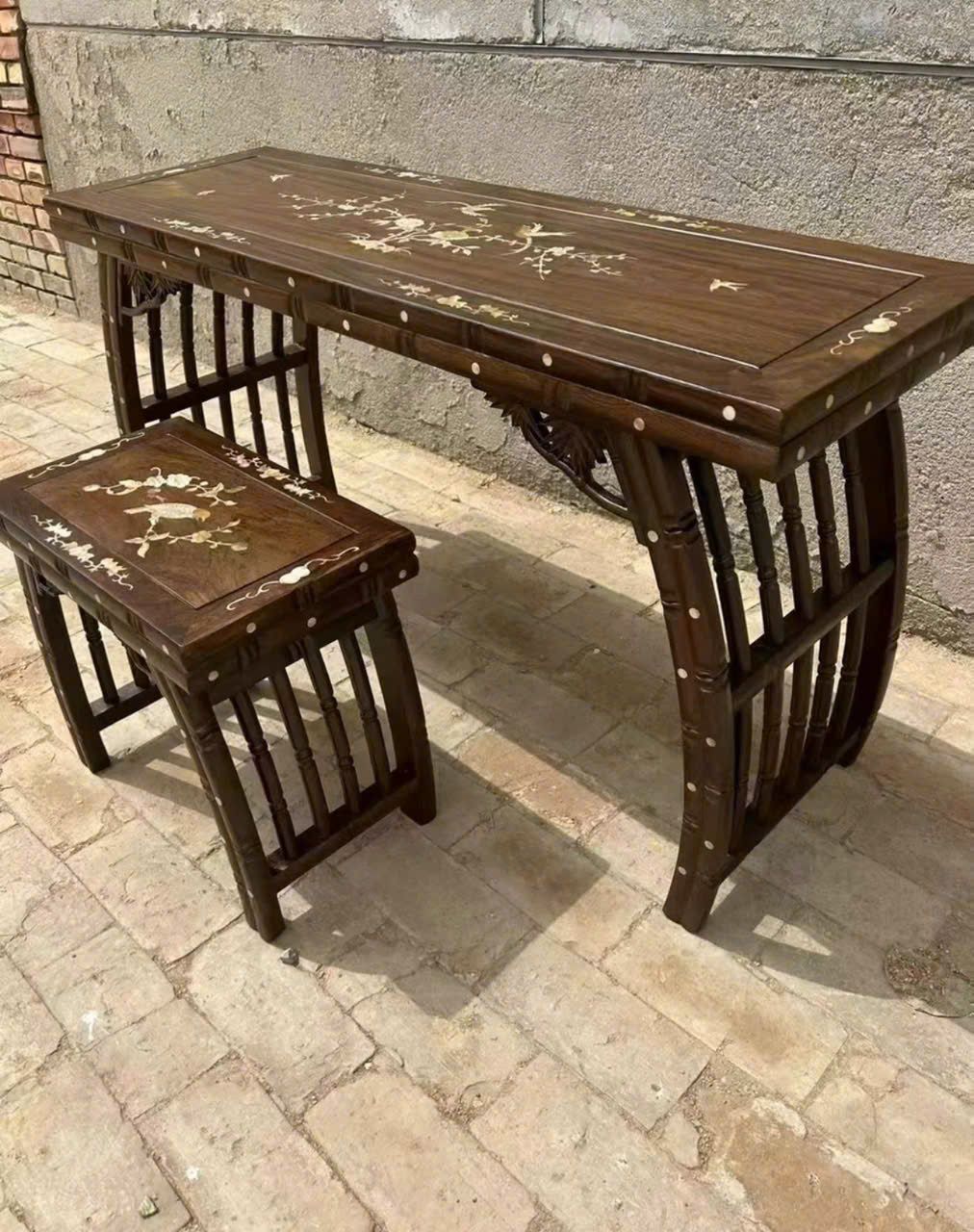  Bộ bàn ghế phòng đọc sách – phòng trà gỗ gụ khảm BKWOCN-9275 