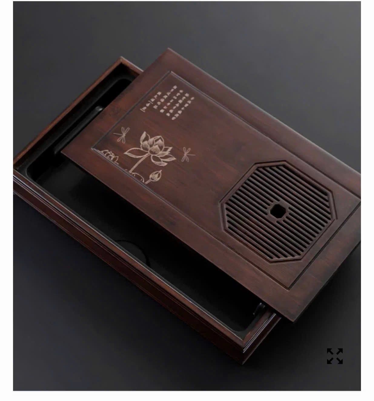  Khay trà gỗ họa tiết Liên Hoa cao cấp BKWOCN-9275 