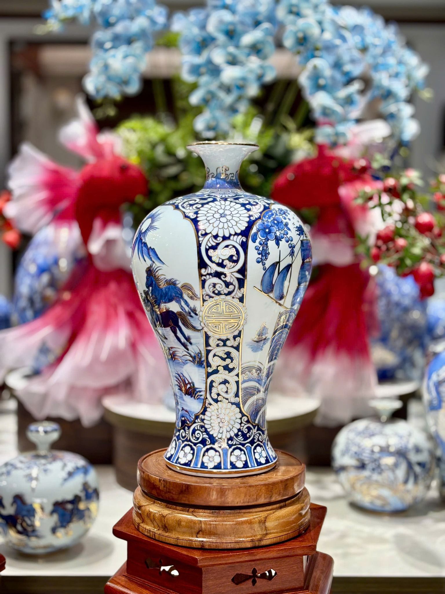  Bảo bình Bát Tràng vẽ vàng cao cấp trang trí Tết BKCECN-10202 