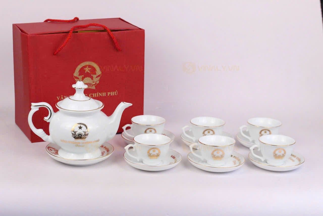  Bộ ấm chén Văn phòng Chính phủ màu trắng BKCECN-10203 