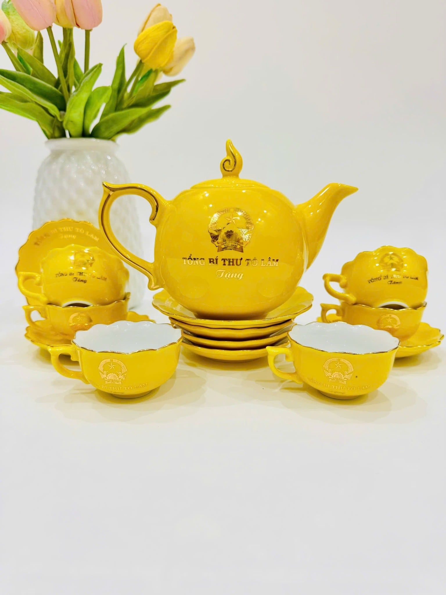  Bộ ấm chén logo Tổng Bí thư Tô Lâm vẽ vàng 24K BKCECN-10199 