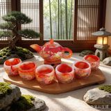  Bộ Ấm Chén Ngọc Chim Công Đỏ BKCECN-10200 