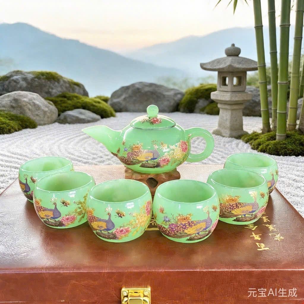  Bộ ấm chén Ngọc Chim Công xanh cốm BKCECN-10204 