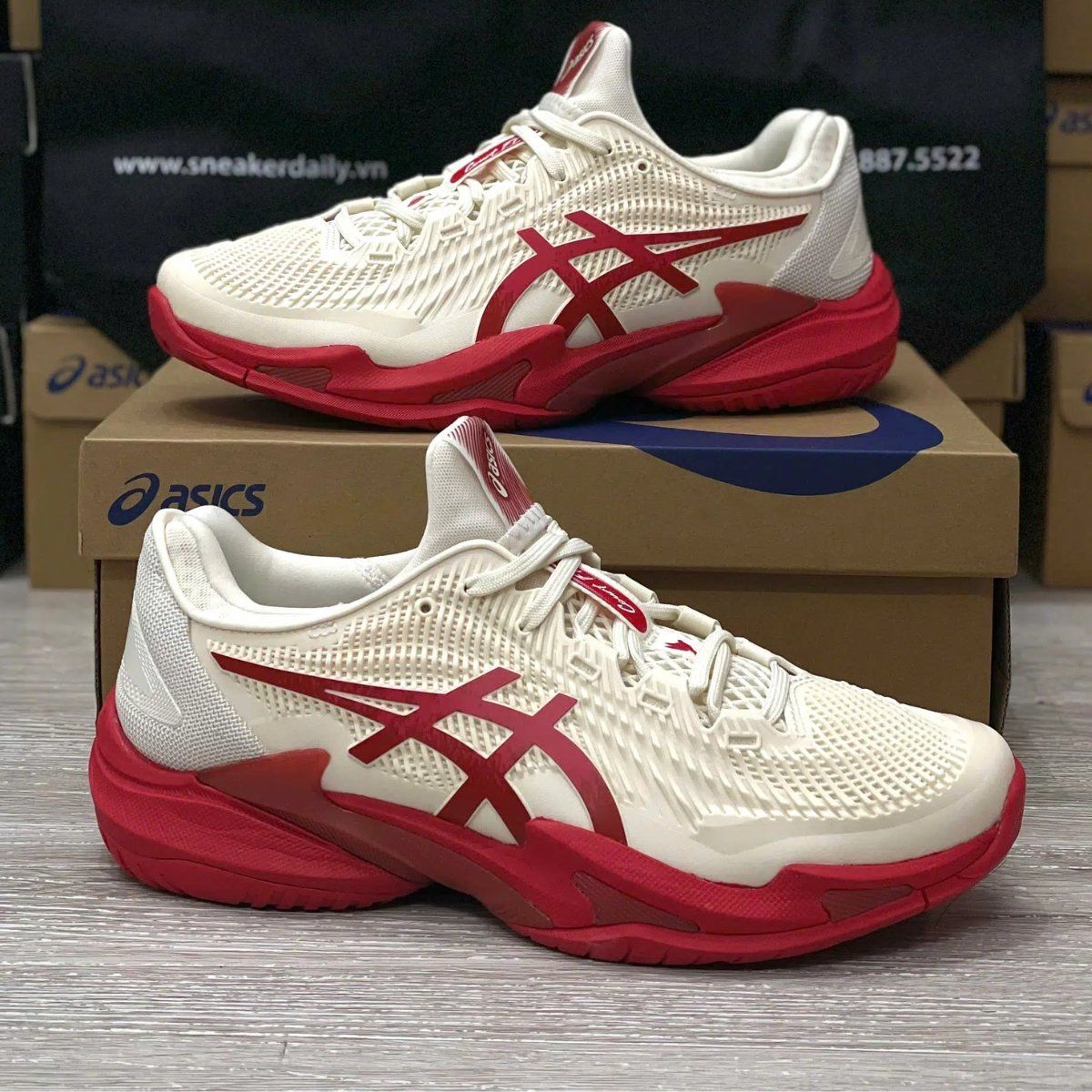  Giày Tennis/Pickleball Asics COURT FF 3 NOVAK ‘CREAM RED’ 1041A522-968 