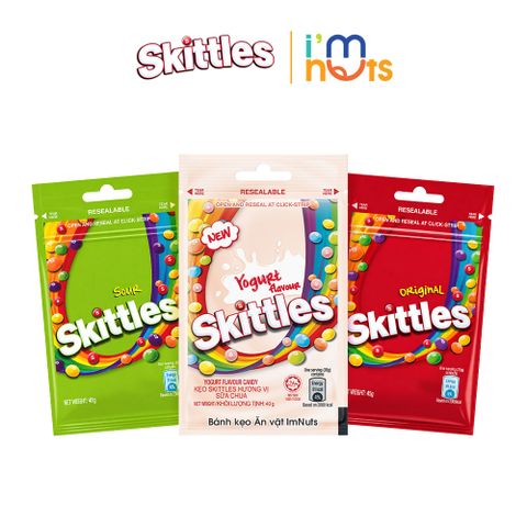  Kẹo Trái Cây Skittles Đủ Vị Túi Zip Tiện Lợi 