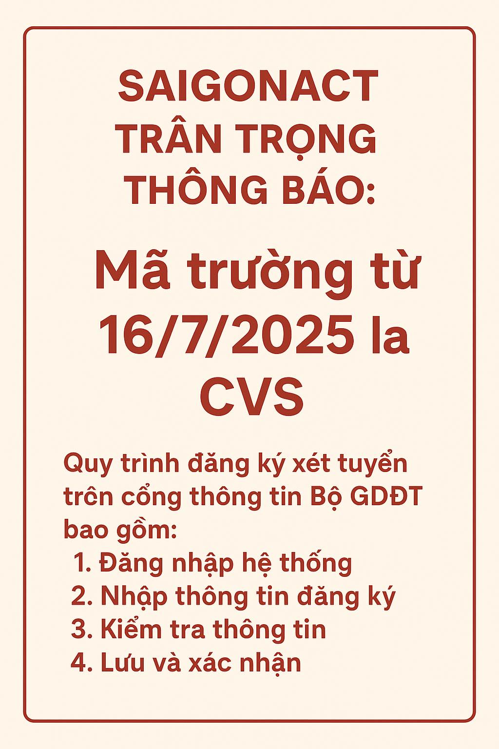 SAIGONACT THÔNG BÁO CHÍNH THỨC