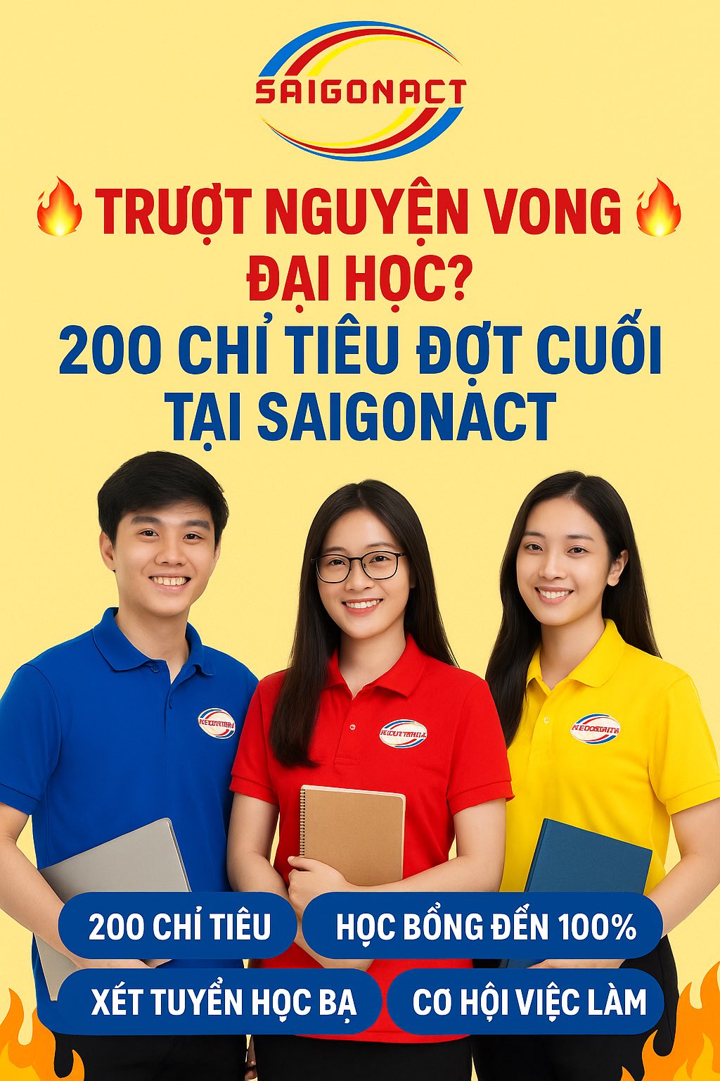 TRƯỢT NGUYỆN VỌNG ĐẠI HỌC? - NẮM NGAY CƠ HỘI NHẬP HỌC ĐỢT CUỐI 200 CHỈ TIÊU TẠI SAIGONACT!