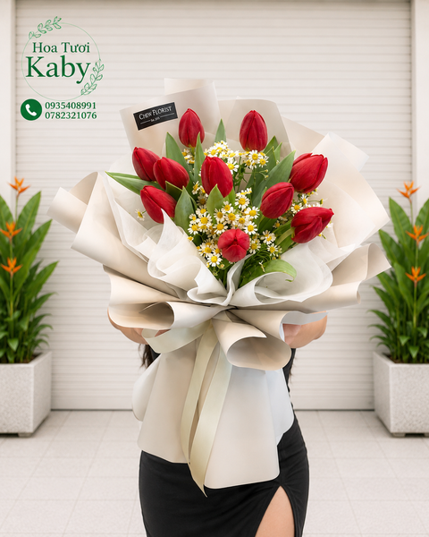 Bó Hoa Tulip Đỏ Ngọt Ngào Dịu Dàng