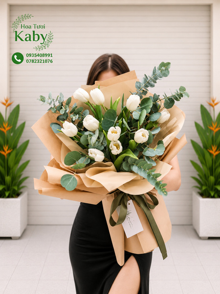 BÓ HOA TULIP TRẮNG NHẬP KHẨU