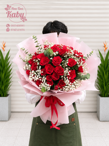BÓ HOA 25 BÔNG HỒNG ĐỎ