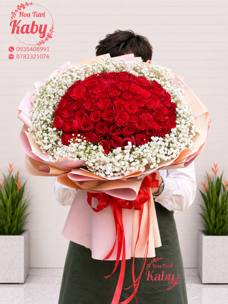 BÓ HOA 100 BÔNG HỒNG ĐỎ