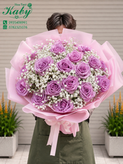Bó Hoa 20 bông hồng tím huế mộng mơ