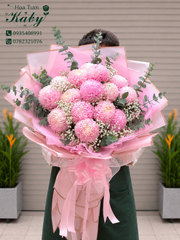 BÓ HOA CÚC MẪU ĐƠN HỒNG 15 BÔNG