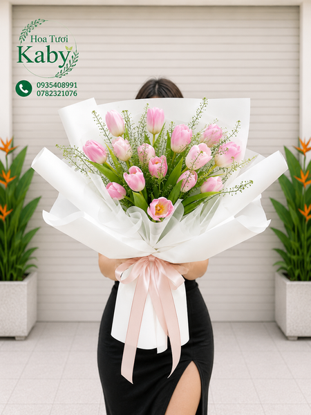 Bó Hoa Tulip Hồng Dịu Êm