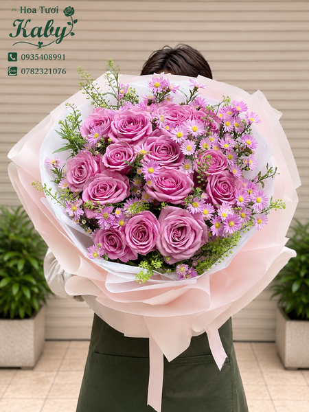 Bó Hoa Hồng Tím Huế Dreamveil Romance