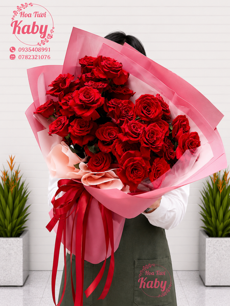 BÓ HOA 25 BÔNG HỒNG ĐỎ TRUYỀN KỲ