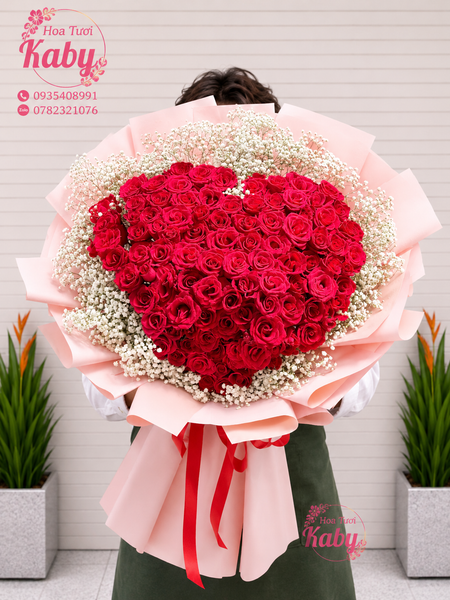 BÓ HOA TRÁI TIM BẰNG HỒNG ĐỎ ĐẸP
