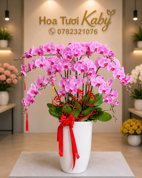 Chậu Lan Hồ Điệp 10 Cành Hồng