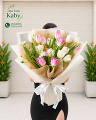 Bó Hoa Tulip Hồng Trắng Dịu Dàng