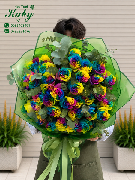 Bó Hoa 50 bông Hồng RainBow Nhập Khẩu