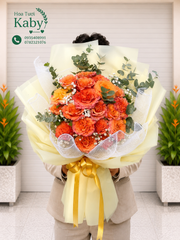 BÓ HOA HỒNG CAM SPIRIT MIX BABY VÀ LÁ BẠC