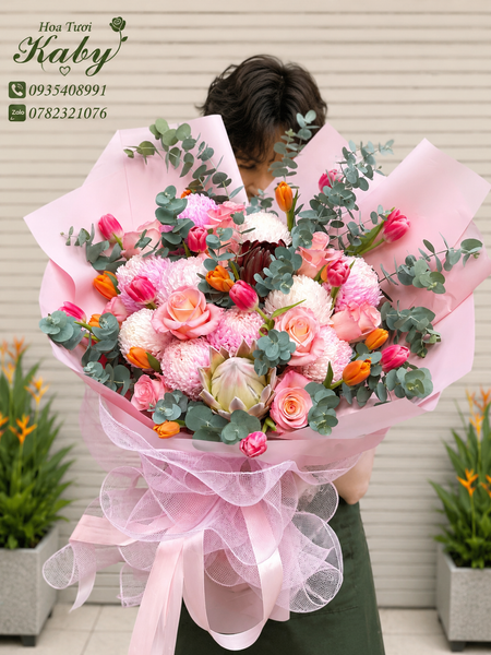 BÓ HOA TONE HỒNG SIU ĐÁNG YÊU