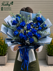 BÓ HOA 25 BÔNG HỒNG XANH DƯƠNG NHẬP KHẨU
