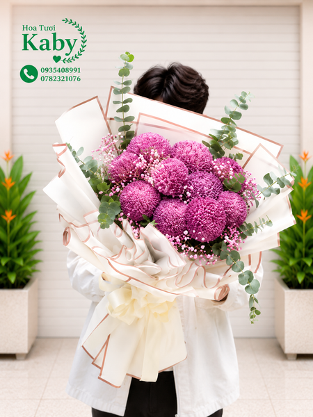 BÓ HOA CÚC MẪU ĐƠN TÍM RUỐC