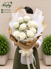 Bó Hoa 10 bông hồng trắng nhập khẩu - Rose White Modial