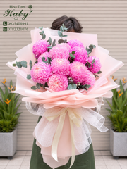 BÓ HOA 12 CÚC MẪU ĐƠN HỒNG ĐẬM