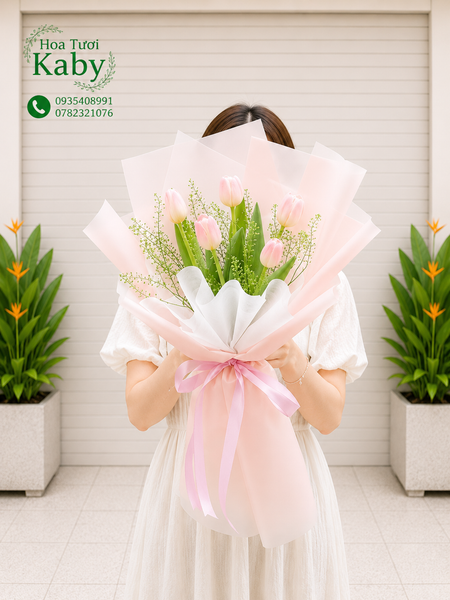 Bó Hoa Tulip Hồng Nhẹ Nhàng