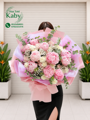 BÓ HOA 10 BÔNG MẪU ĐƠN MIX CẨM CHƯỚNG VÀ HỒNG PASTEL