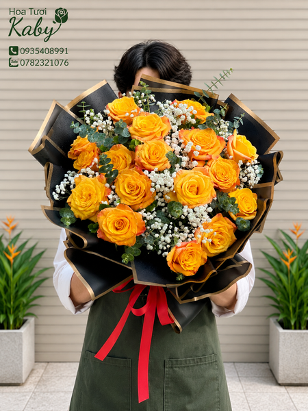 BÓ HOA 20 BÔNG HỒNG CAM SPIRIT TRÒN