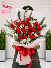 BÓ HOA 20 BÔNG HỒNG ĐỎ MIX BABY