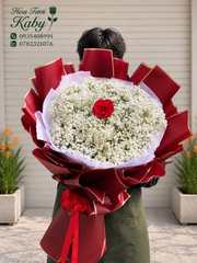Bó Hoa Baby Trắng Mix 1 Hoa Hồng Đỏ To Dài